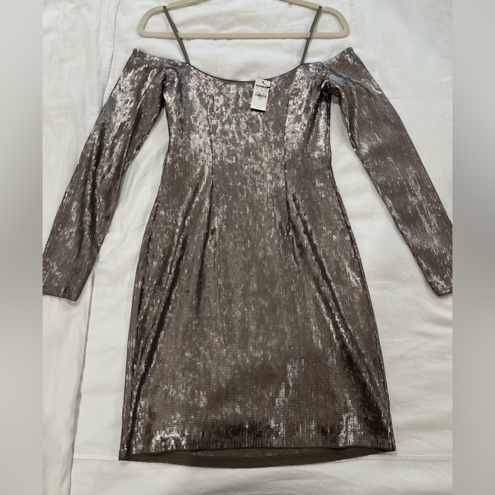 EXPRESS NWT Metallic Gold Sequin Dress Size Small